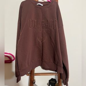 Stradivarius Womens Cotton Varsity Sweatshirt Brown Small